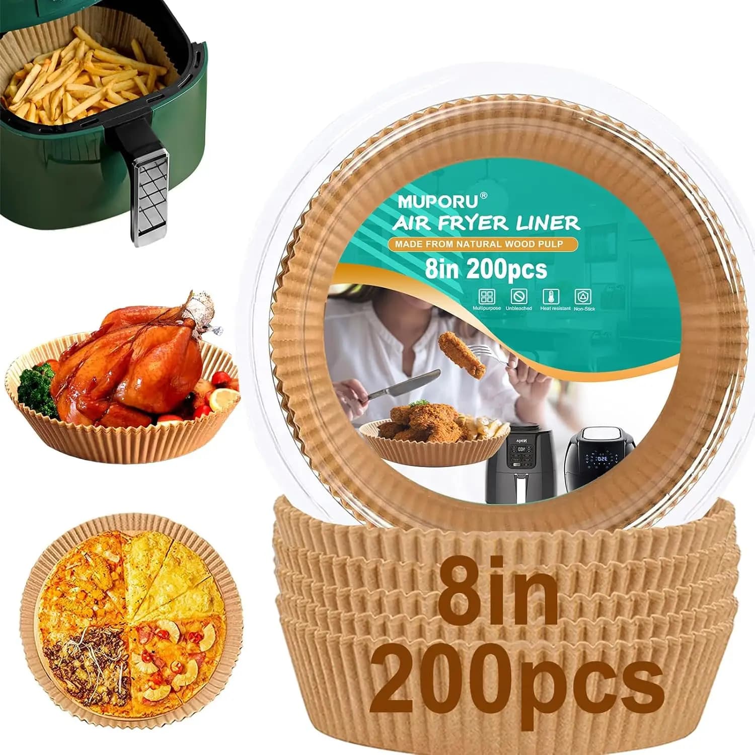 4 qt air frying machine, 200 pieces of disposable round sheath for 5 qt and 8 inch models