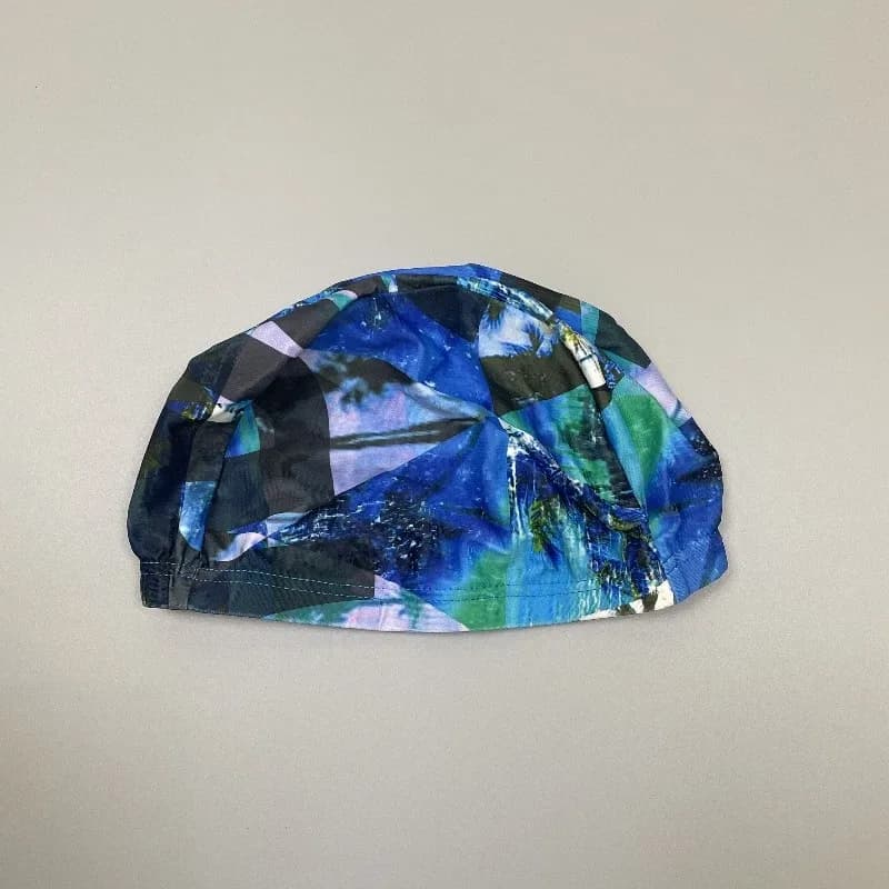 Here Dry swim cap for adults and children, lycra headset with large beach print, comfortable and non-restrictive swim head
