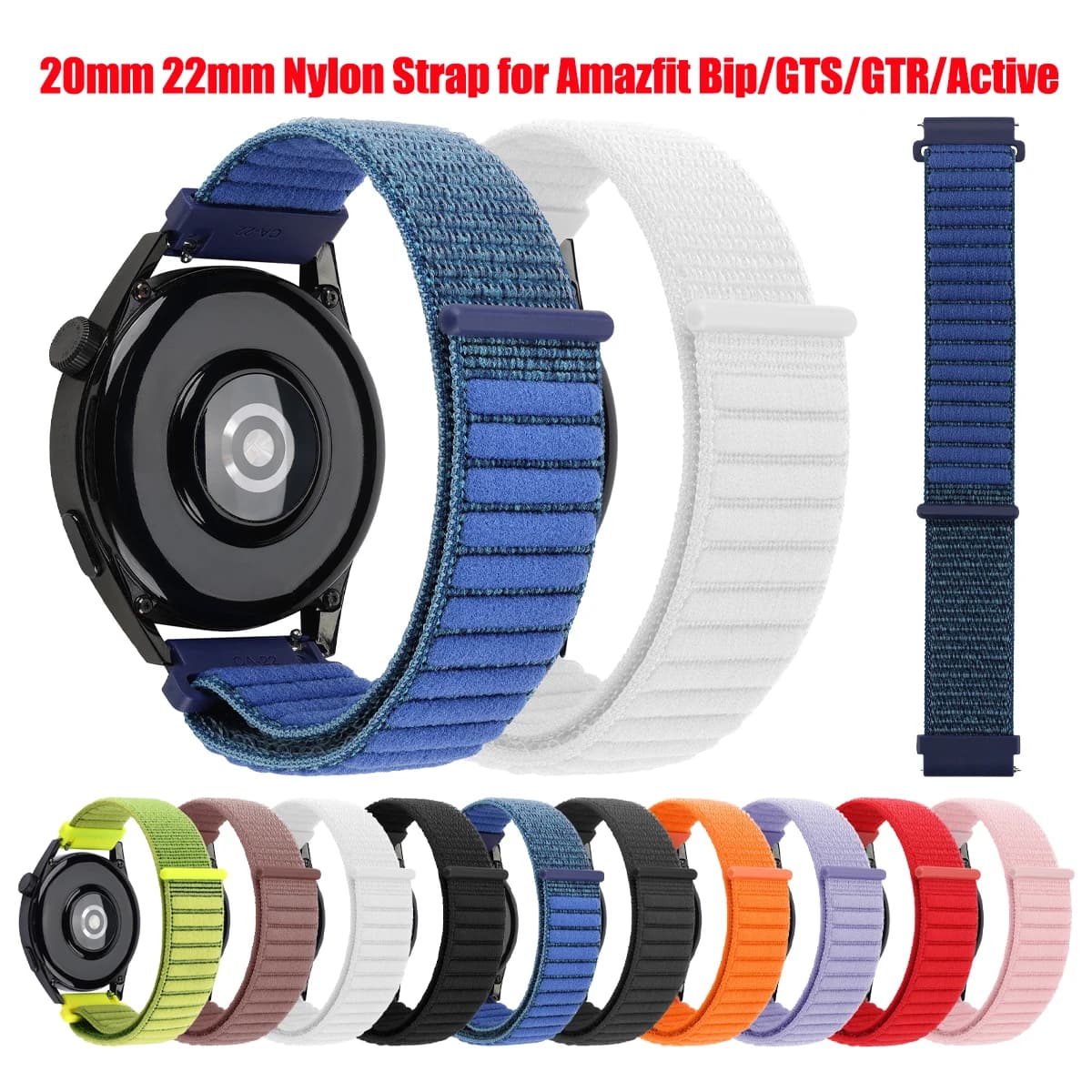Cinturino in nylon da 22mm 20mm per Amazfit Band Bip 6 5 4/GTR 4 3 2 2e/GTS 4 2 mini/BALANCE/Active 2 Bracciale per HUAWEI WATCH GT 5 4 3 2