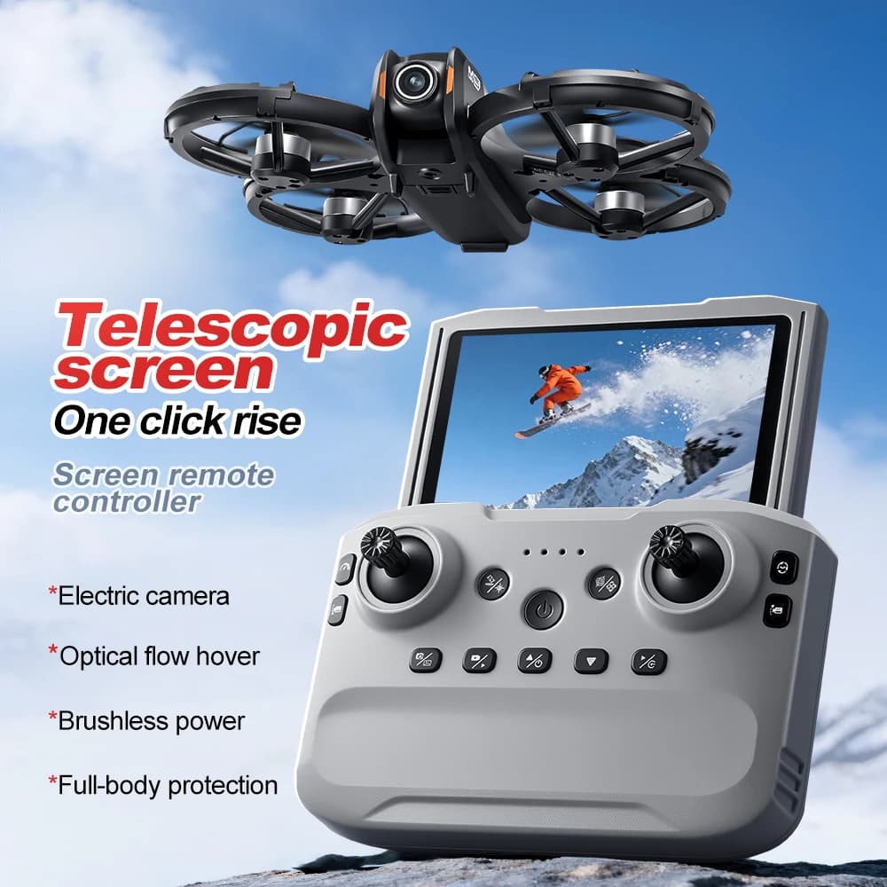 GISAEV M5 Brushless Drone with Retractable 4.3‘’ Screen Control 8K Dual Camera Optical Flow RC Quadcopter with Protective Shield