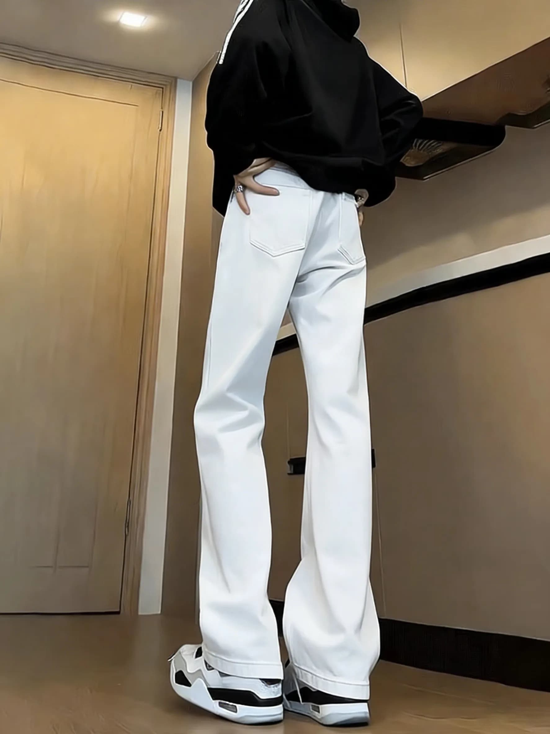 High Waist Slim Fit Jeans Men's Fce Lined Bootcut Straight Leg Jeans Youth Faion Casual Wear Durable Wear Resistant