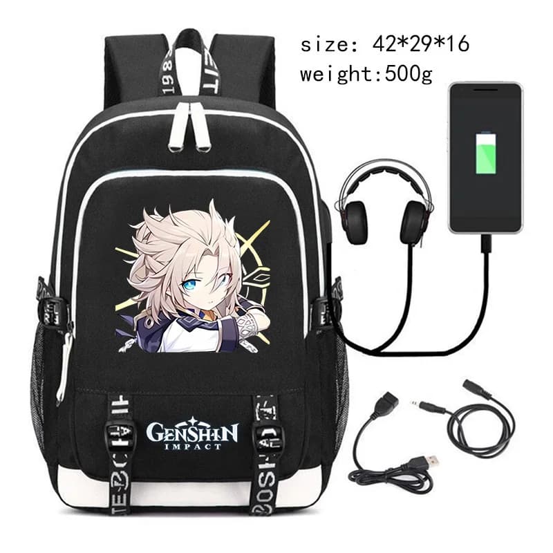 Genshin Impact Albedo Printed Backpack High Quality Durable Canvas Bag Xiao Keqing Print Student School Bags Men Travel Backpack