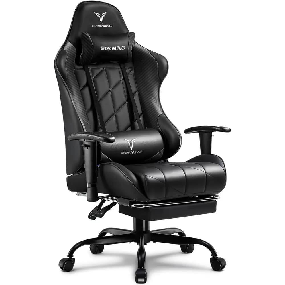 Sedia da Gaming Ergonomica in Pelle PU con Schienale Alto e Poggiapiedi per Persone Alte e Robuste, Altezza Regolabile e Rotazione a 360° ° Sedia Girevole per Ufficio Domestico