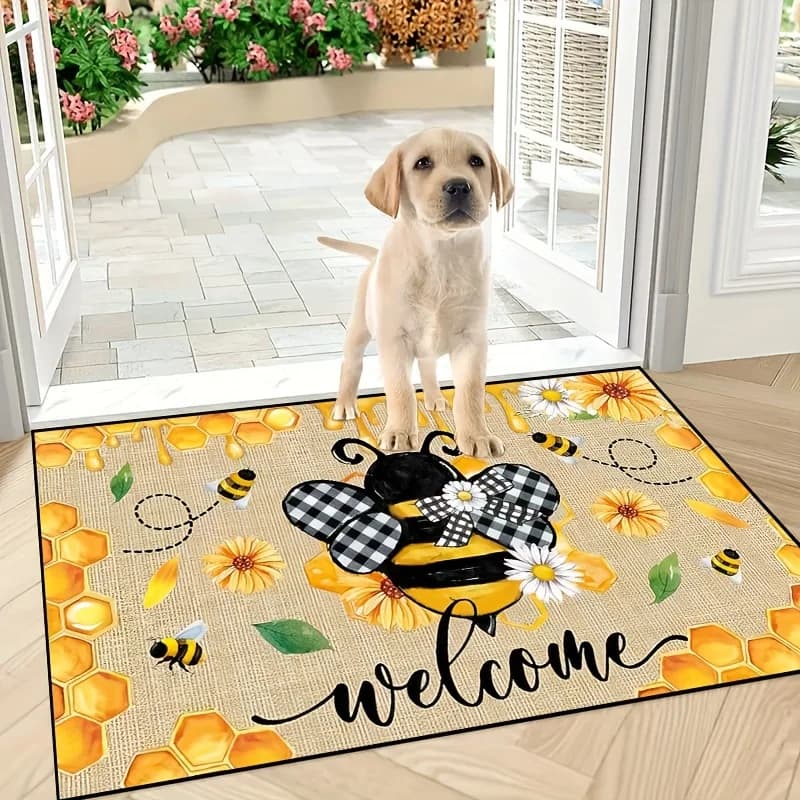 VIKAMA A Bee And Daisy Doormat Cute Sunflower Door Mat Outdoor Entryways Rug Bedroom Carpet Welcome Mat Bathroom Floor Mat Home