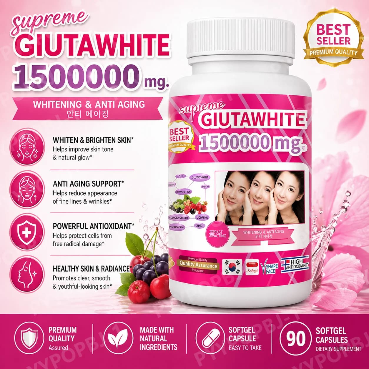 Glutathione Gummies with Vitamin C Beauty Nutrition Supplement Antioxidant Blend Daily Wellness Support Natural Formula Gummies