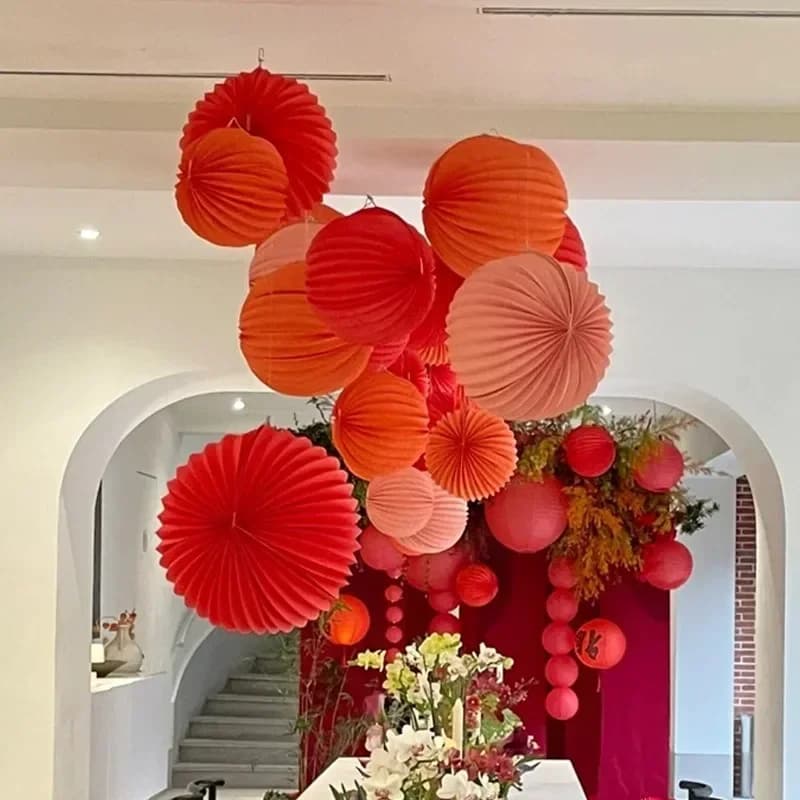 Chinese Watermelon Origami Lanterns Holiday Wedding Events Celebration Showcase Window Hanging Decoration China Festival Props