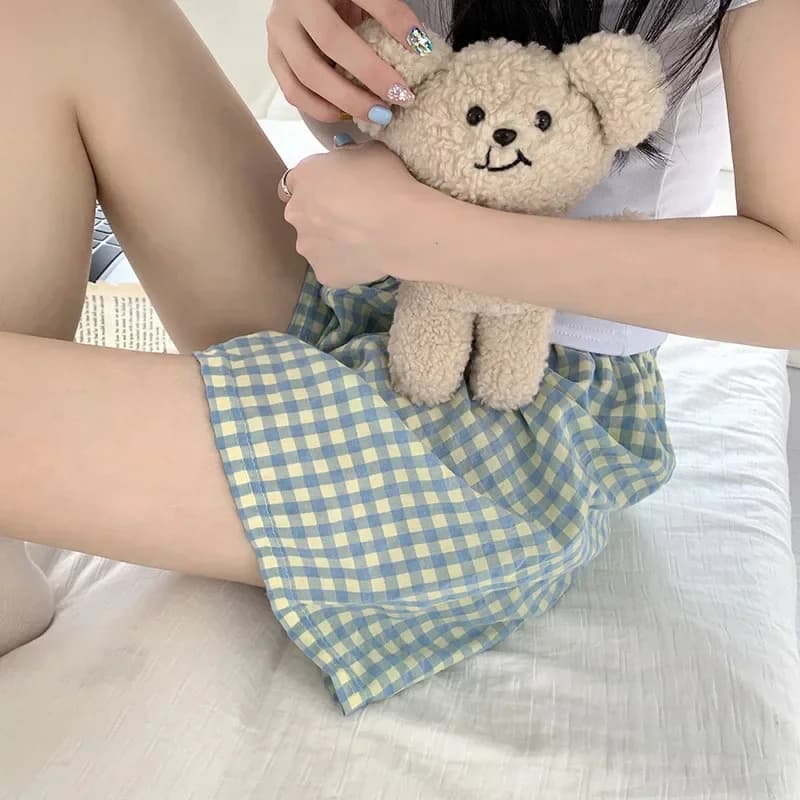 Pantaloncini da donna, pantaloni morbidi, pantaloni stampati a quadri, pantaloni pigiama da donna, pantaloncini estivi larghi, pigiami sottili in cotone da donna