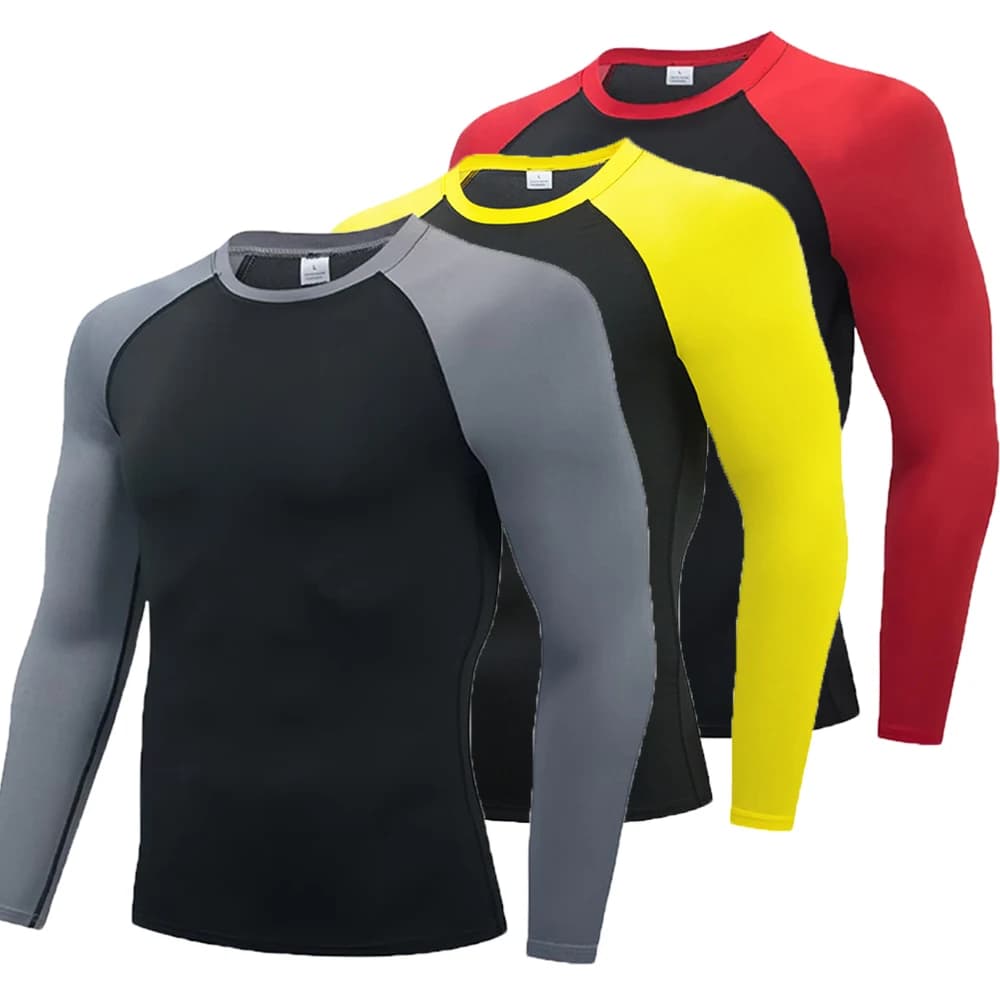 T-shirt a compressione da uomo manica lunga bodybuilding camicia da corsa allenamento ad asciugatura rapida collant fitness palestra T-shirt sportiva da uomo Rashgard