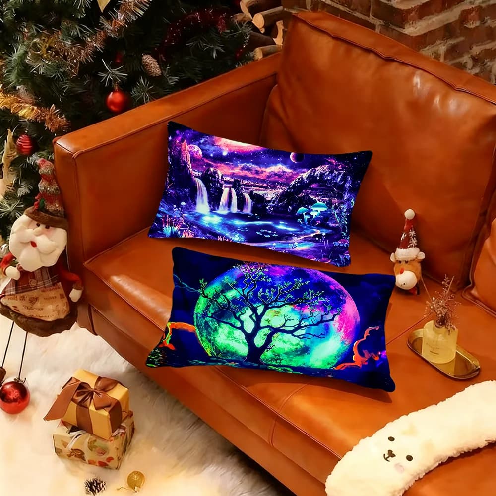 Blacklight Waterfall Moon Cushion Liner Rectangular Federa Print Bedside Sofa House Decoration Federa