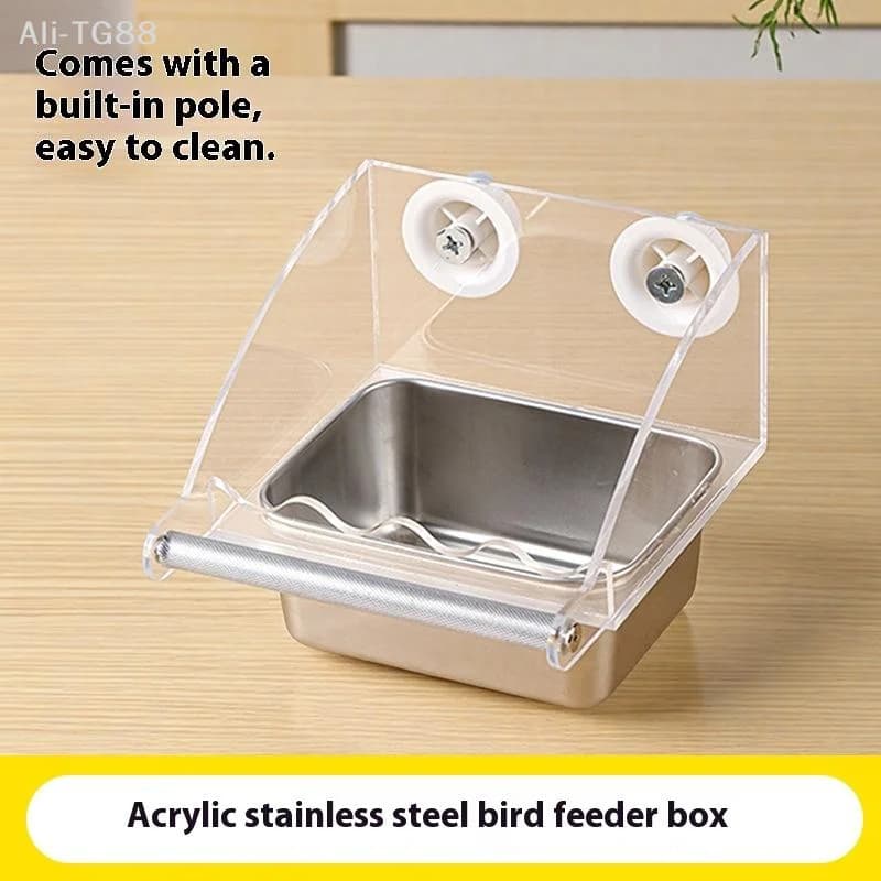 Acrylic Stainless Steel Bird Food Bowl with Stand Hangable Detachable Parrot Feeder Prevents Scattering Pet Bird Food Container