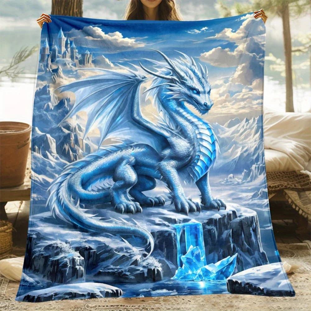 Coperta in flanella Blue Dragon – Morbida coperta leggera per divano, ufficio, campeggio – Poliestere caldo e resistente