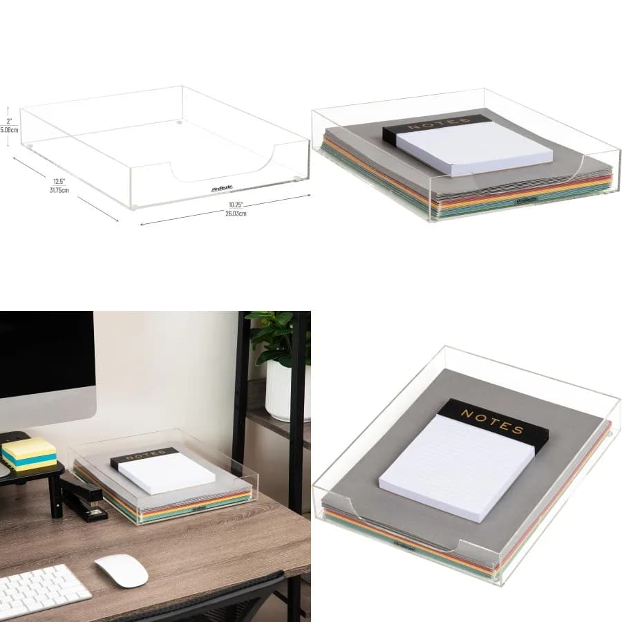 Organizer da tavolo moderno in acrilico trasparente con vassoio di carta per uso in ufficio Soluzione efficiente di archiviazione di file progettata per l'organizzazione della scrivania