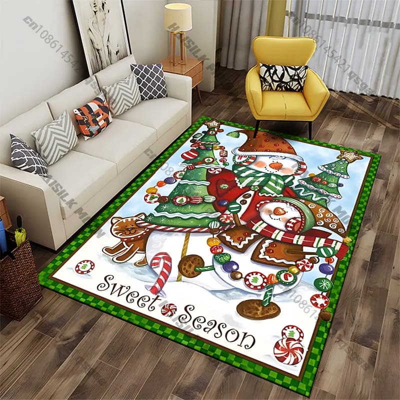 Tappeto natalizio con pupazzi di neve, tappeto da yoga, decorazione per soggiorno, tappetino per bambini, zerbino, tappeto per giochi