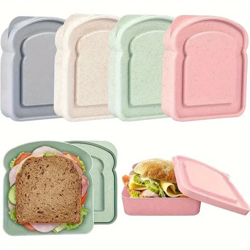 1 piece Bento boxes, sandwich containers, for lunch boxes Plastic sandwich box shaped like toast with lid, reusable
