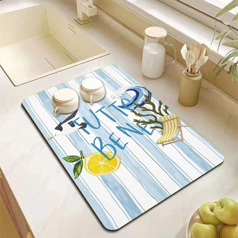 Tappetino Assorbente per Asciugatura Piatti, Antiscivolo per Caffettiera e Bar, Asciugatura Rapida, per Cucina e Scrivania - Dolce Vita Italia