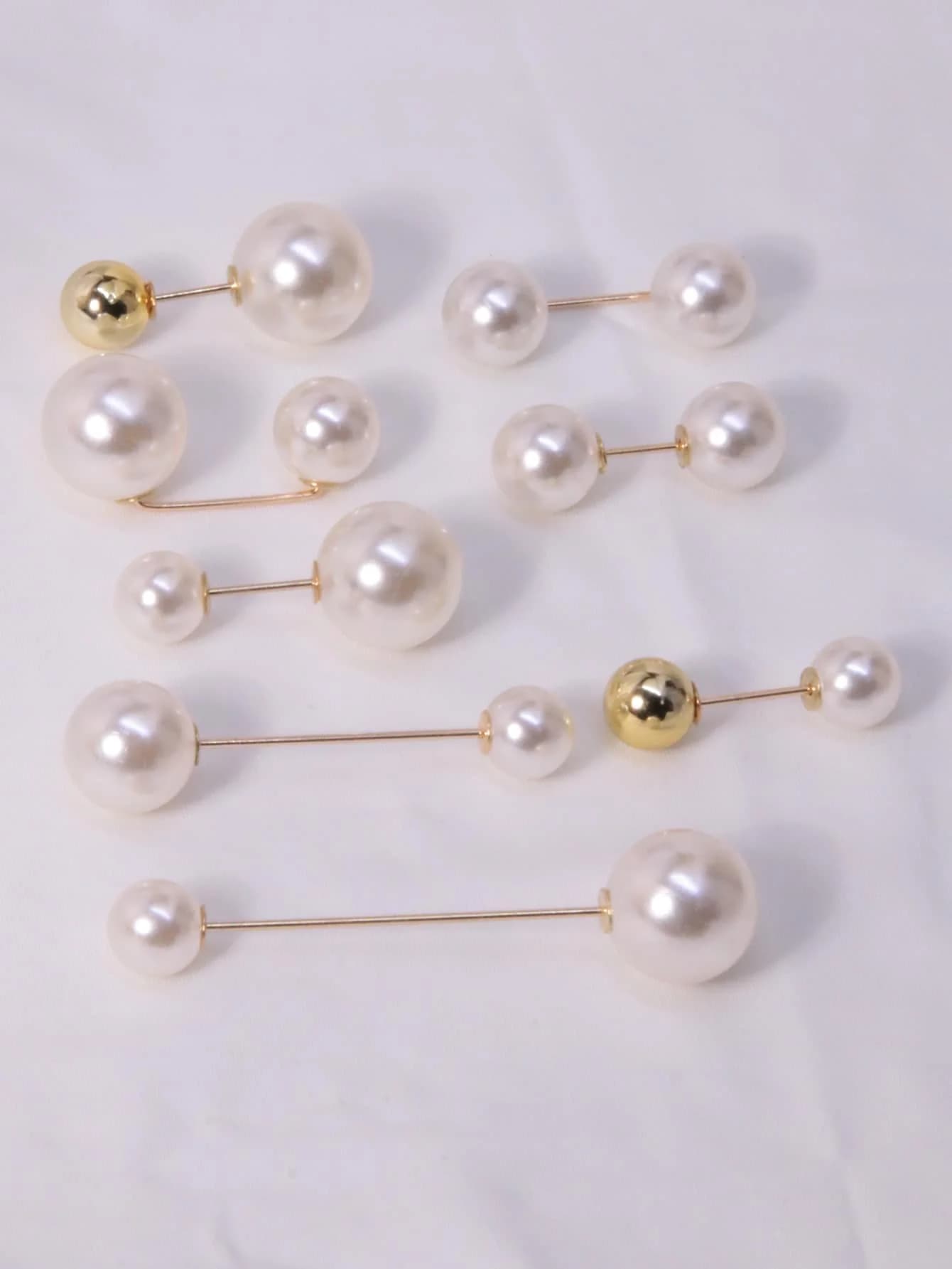 8pcs Women Faux Pearl Lapel Pin Brooches For Clothing Skirt Waistband Decor