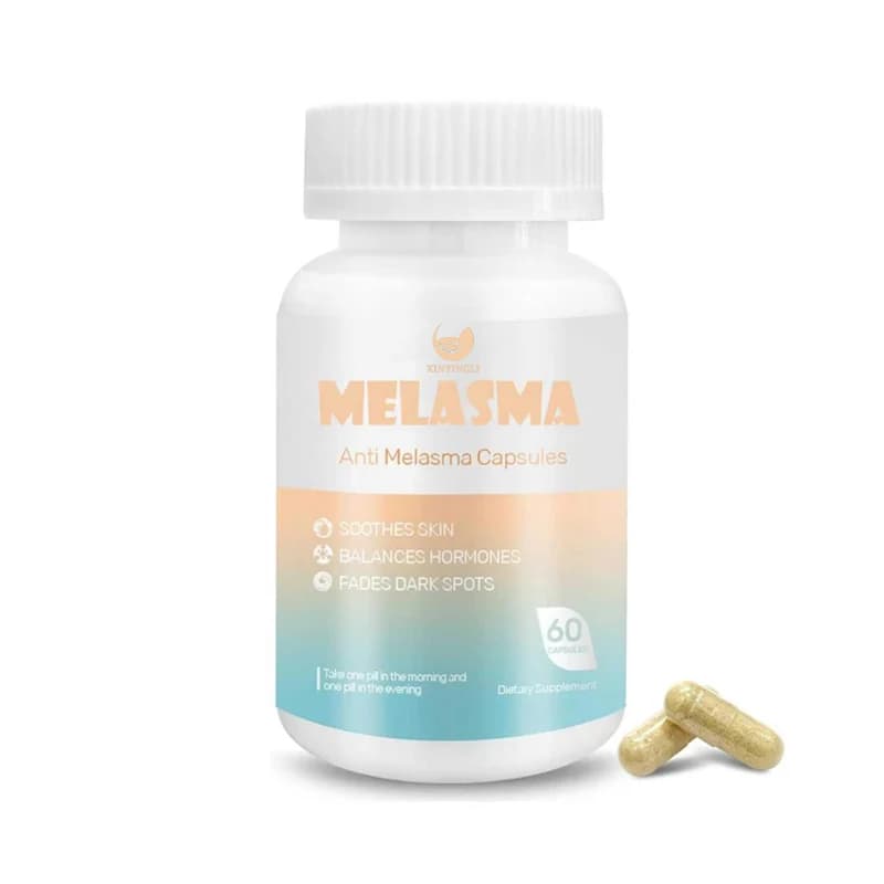 Capsule anti-melasma alla melanina, integratori di melanina, vitamina C ed estratto di curcuma, illuminanti e uniformanti il tono della pelle - 60 capsule