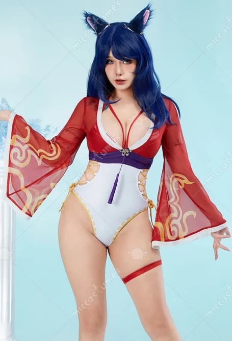 Haikyuu Costume da bagno intero da donna con spalline incrociate, costume intero con copricostume in chiffon e orecchie