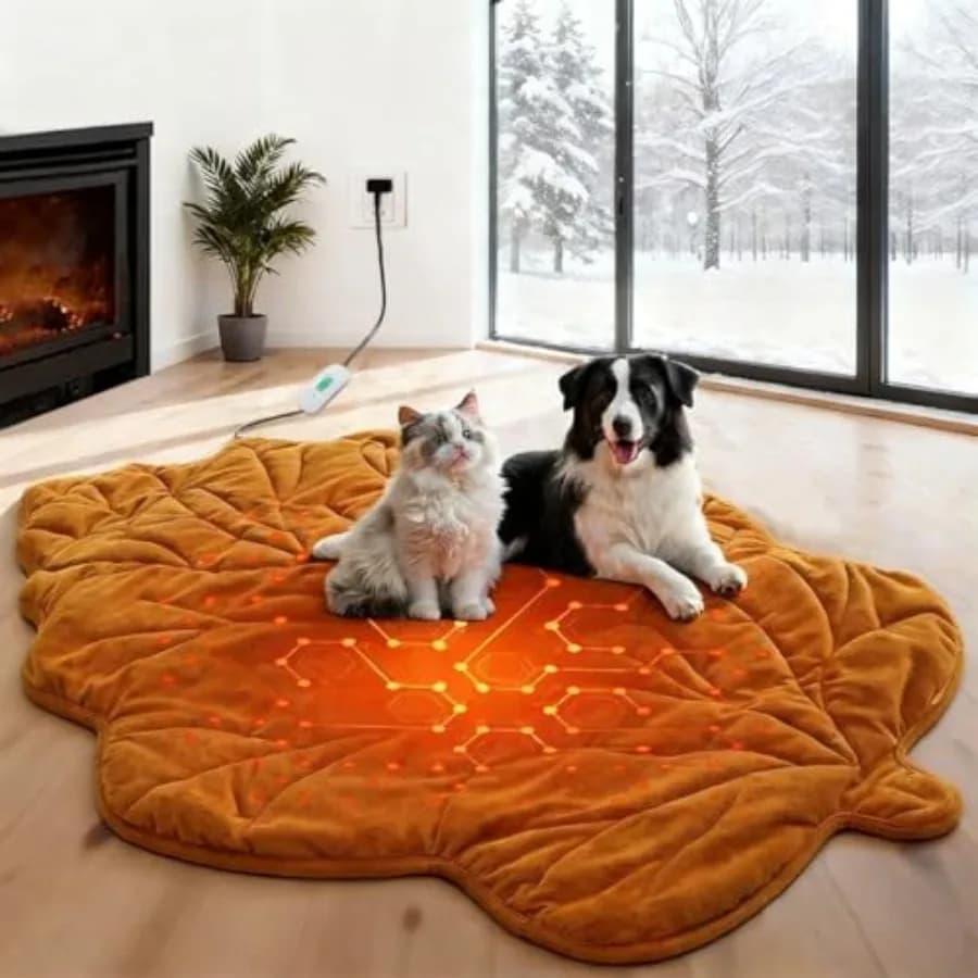 Tappetino Riscaldante per Cani Impermeabile, Letto Elettrico Riscaldato per Animali Domestici, per Interni ed Esterni, Temperatura Regolabile, Resistente ai Morsi, Cavo Lavabile