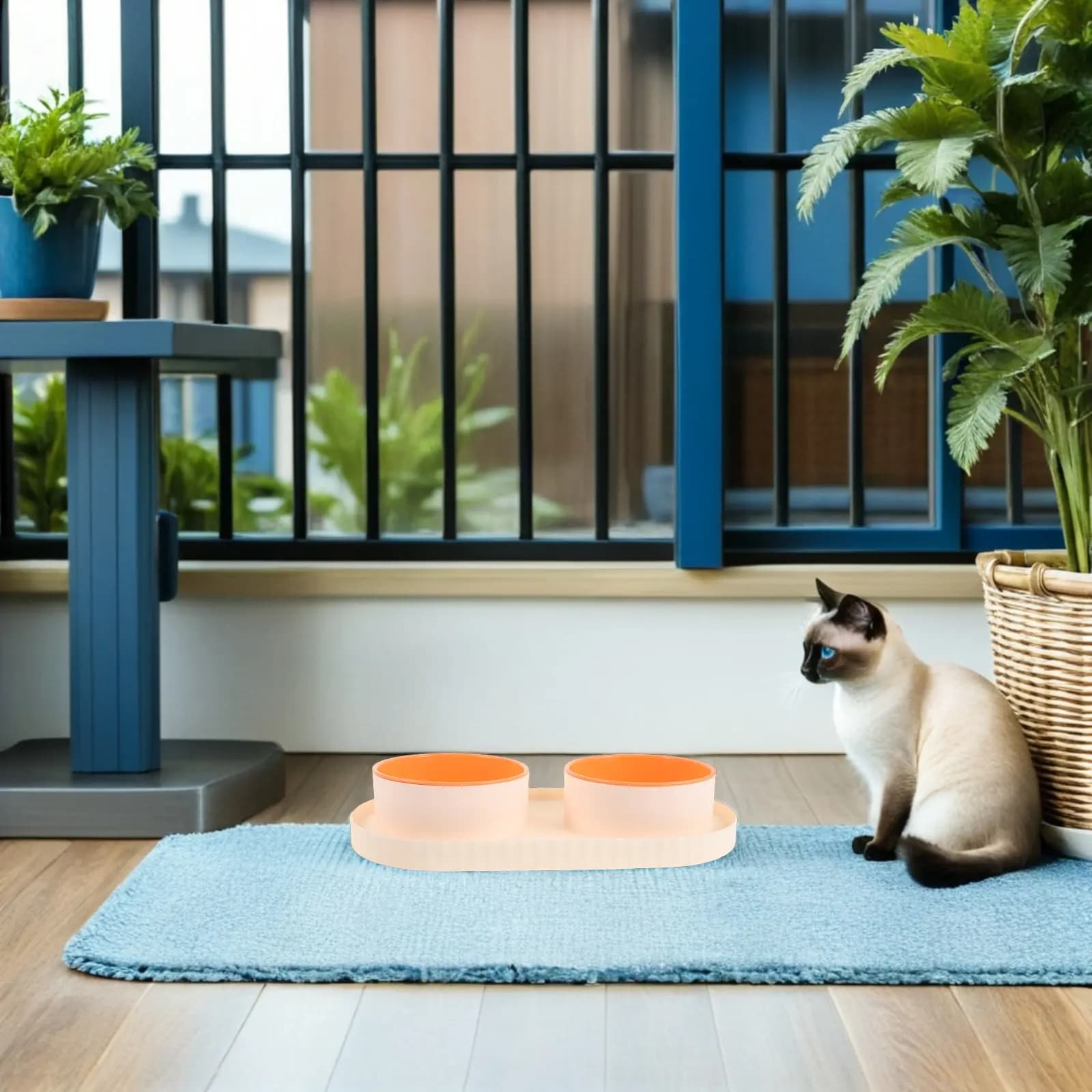 Double Cat Bowl Plastic Pet Feeding Station Non-Slip Spill Resistant Pet Food Water Dish Indoor Small Dog Puppy Bowls