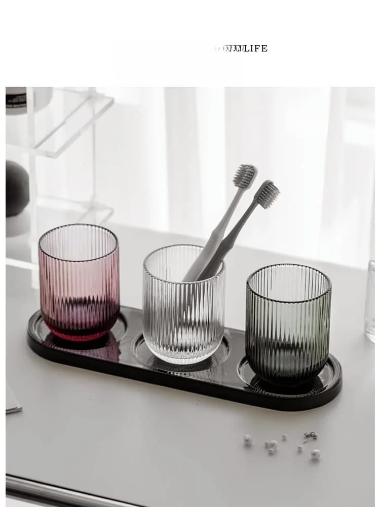 Tlife Vassoio in Ceramica Nero con Bicchiere per Risciacquo, Porta Spazzolini per Coppia, Accessori Bagno Creativi Stile Semplice