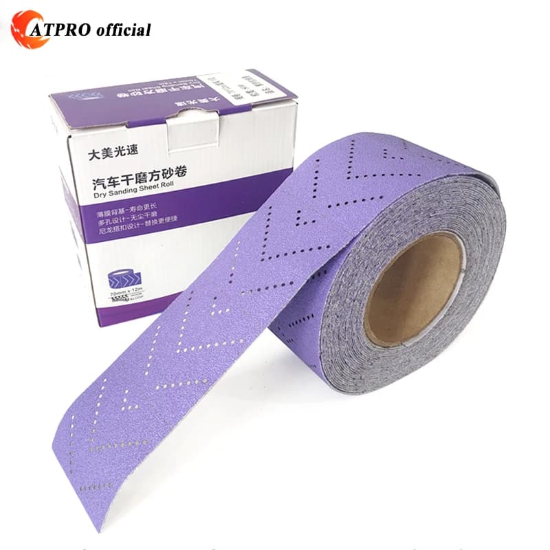 Rotolo di sabbia viola ATPRO 70mm x 12m rotolo di carta vetrata a strappo quadrato a mano lucidatura per auto 70x198 foglio di carta vetrata floccaggio piallato a mano 80-400