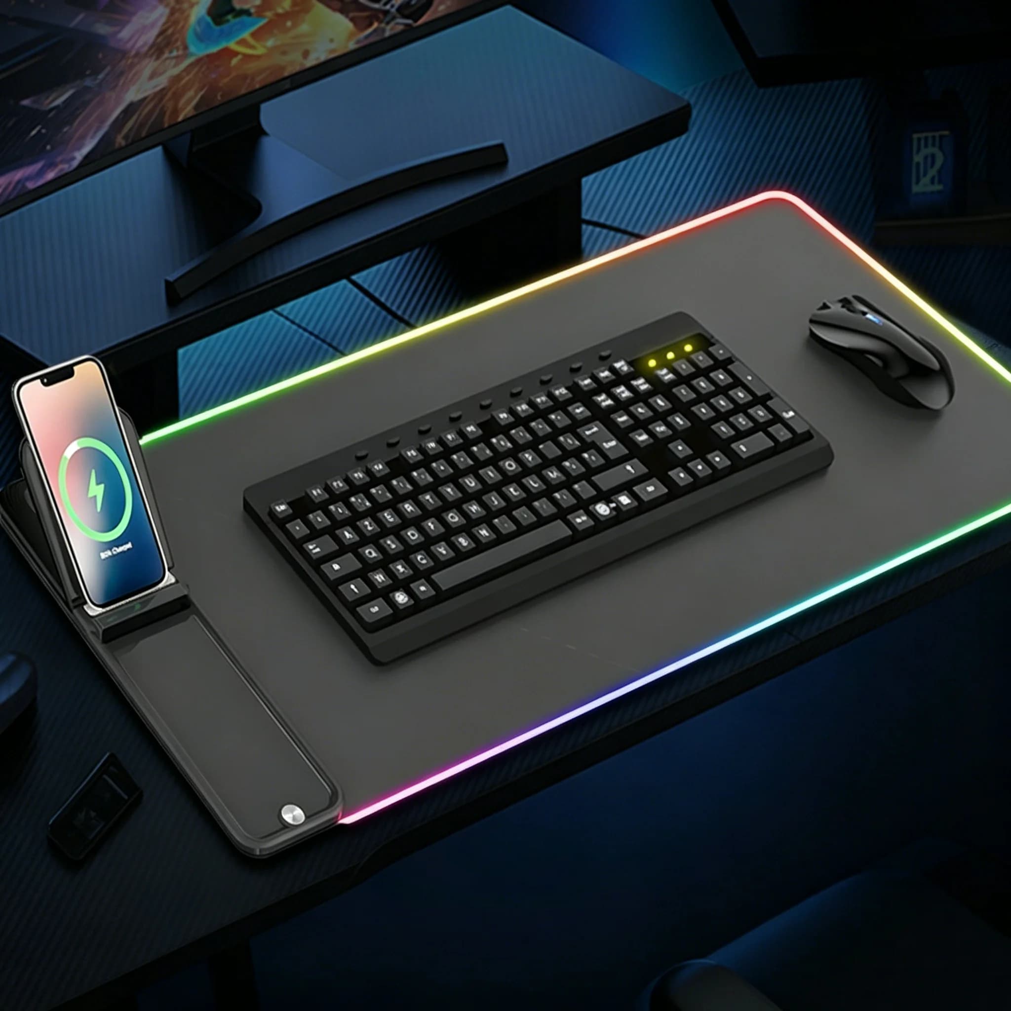 Tappetino Mouse H18 15W con Ricarica Rapida Wireless, Pieghevole Multifunzionale per Ufficio e Casa, Creativo in PU, Antiscivolo per Gaming