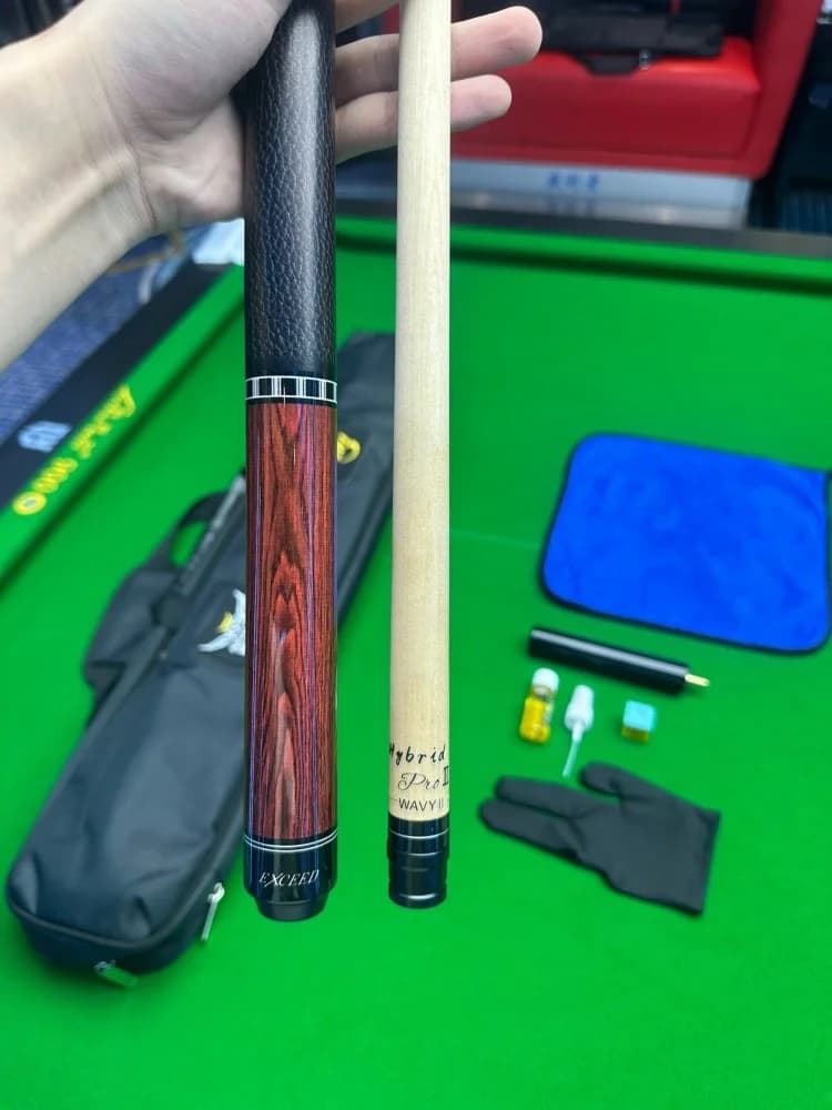 Stecca da Biliardo di Lusso EXCEED Mezz con Punta Grande da 12,5 mm, Set di Stecche da Biliardo in Due Pezzi, Stecca da Snooker, Stecca da Carambola, Stecca da Break, Stecca Lunga in Acero