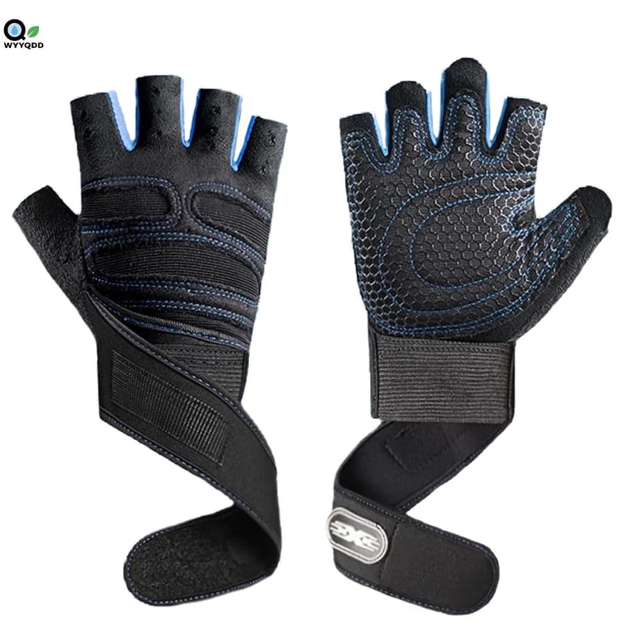 1 pair of gym workout gloves for weight lifting - with wrist band support Shockproof fitness gloves for dumbbells, weight lifting, riding