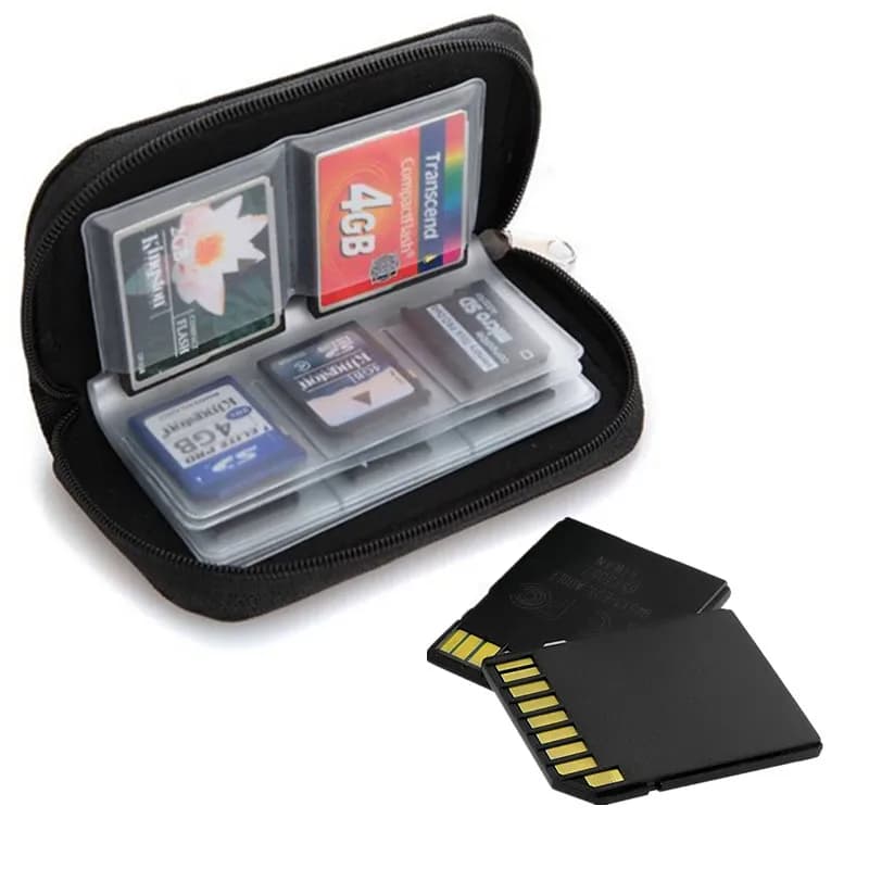 Borsa porta schede di memoria - Adatta per SD, SDHC, Micro SD, Mini SD e 4X CF - Con 22 slot, Scatola porta schede di memoria per accessori da gioco, Nera