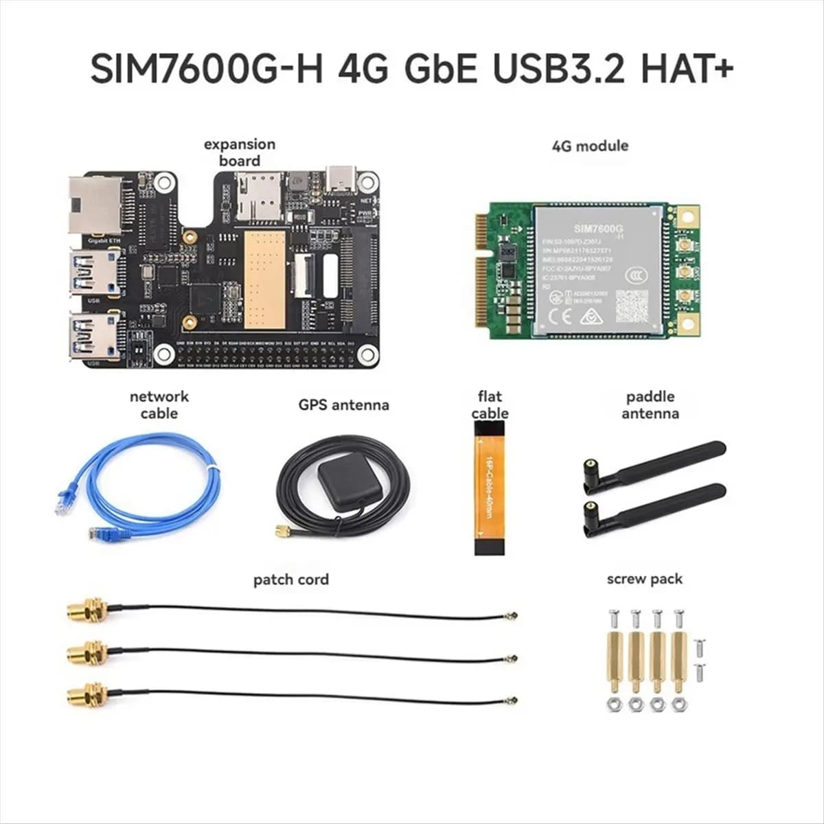 [ABPO] For Raspberry Pi 5 PCle at MiniPCle GbE USB3.2 HAT + Gigabit Ethernet with SIM7600G-H 4G Support MiniPCIe