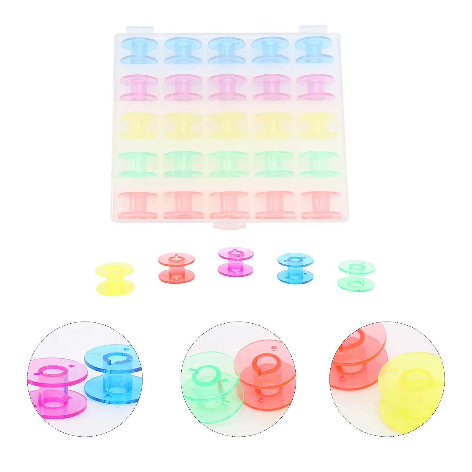 Kit Bobine per Macchina da Cucire 25 Pezzi in Plastica 5 Colori per Uso Domestico Compatibile con la Maggior Parte dei Marchi Scatola di Conservazione Inclusa