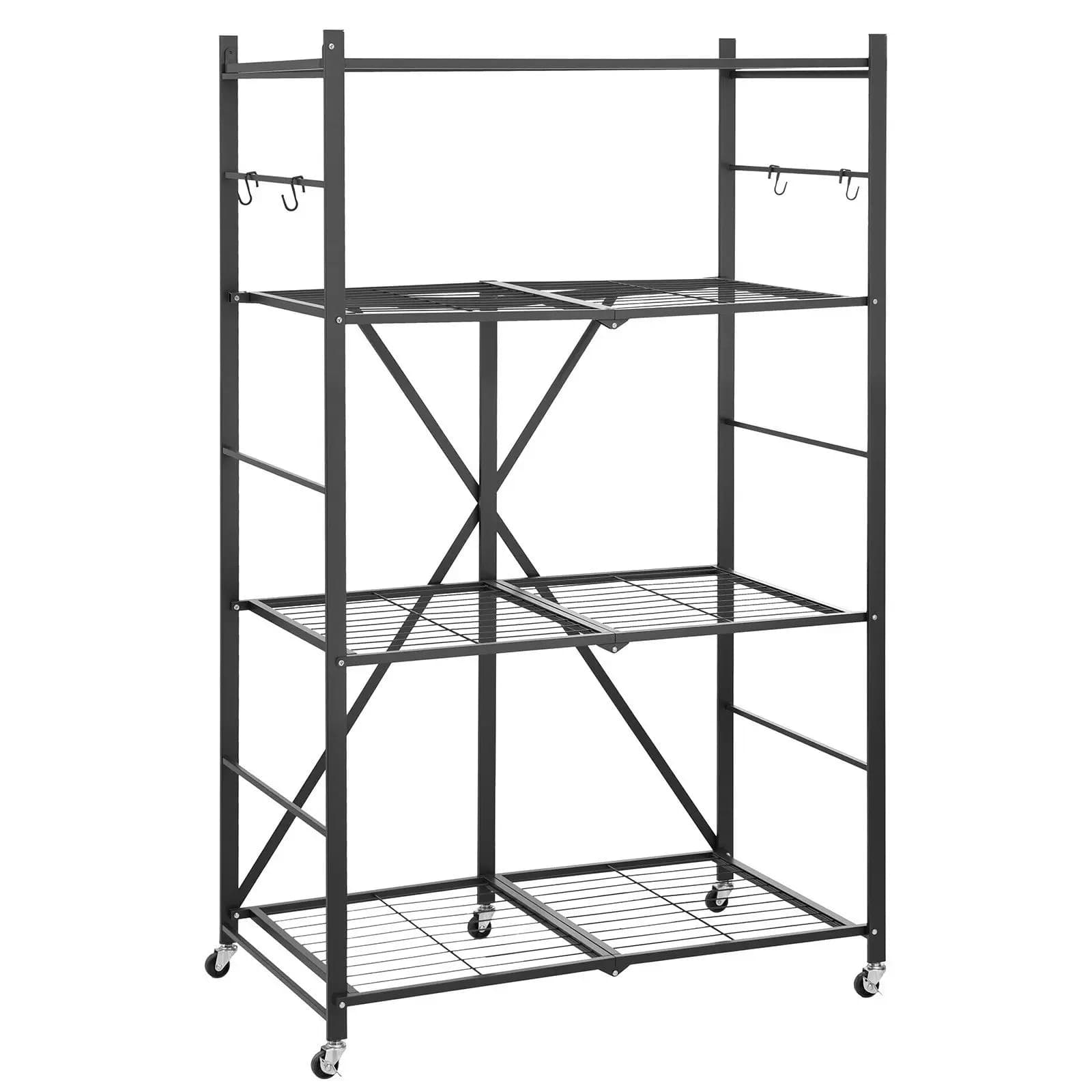 Scaffale portaoggetti pieghevole con ruote Scaffale organizer a 4 livelli senza montaggio Nero
