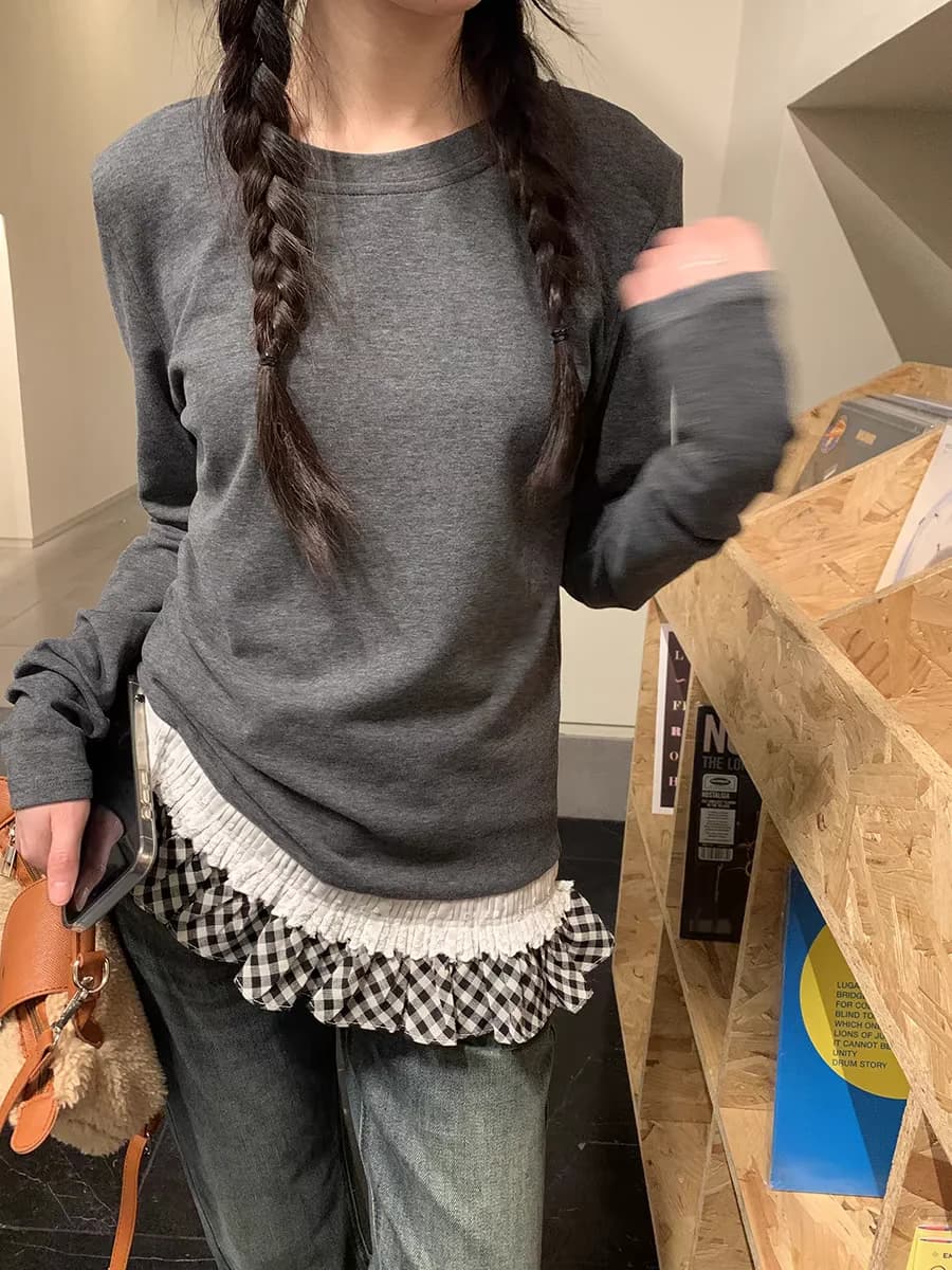 Romantic Lace Trim Long Sleeve round Neck T-Shirt Women's Spring Autumn Winter Fashionable Top Layered Base Shirt Commute Style