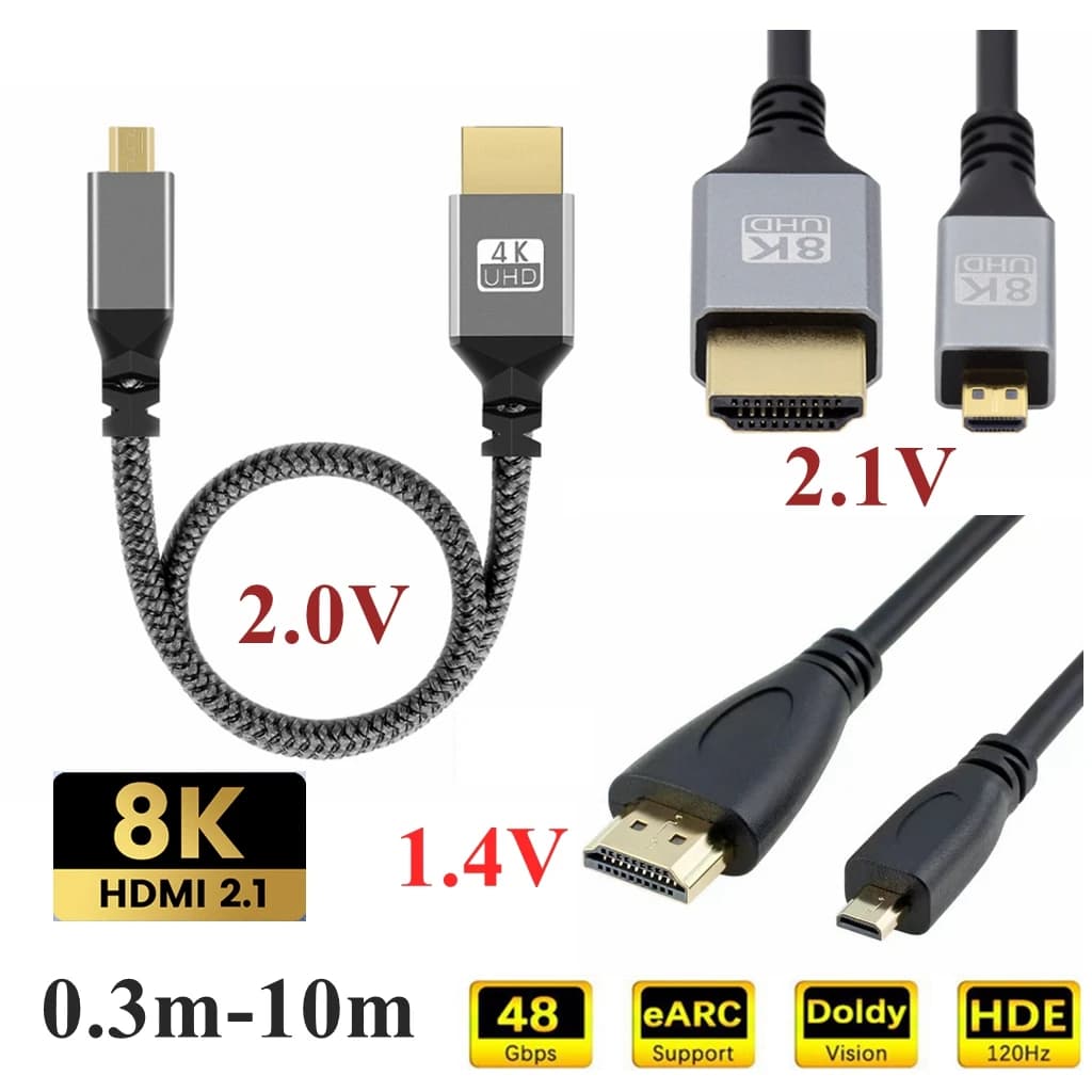 10m 5m 3m 1m 0.3m Micro HDMI a HDTV Cavo 4K 8K compatibile HDMI per GoPro Raspberry Pi 4 Retroid Sony Camera pc TV Video
