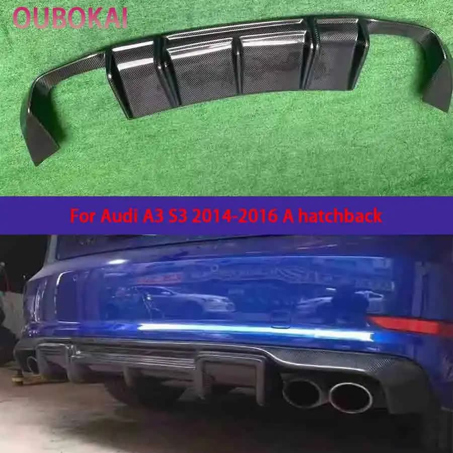 For Audi A3 S3 2014-2016 A hatchback Carbon Fiber Car Rear Bumper Diffuser Rear Splitters Spoiler Back lip body kit
