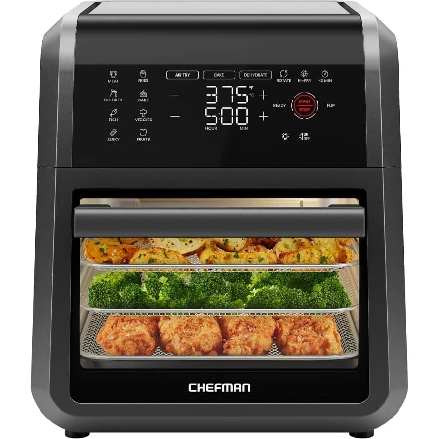 6 in 1 12 litre air frying oven with digital touchscreen timer and 12 presets - Family-size convection oven Dishwasher