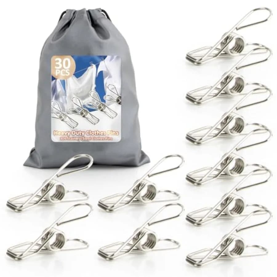 Confezione da 30 mollette per vestiti, mollette per vestiti in metallo per esterni resistenti, con borsa impermeabile, mollette per bucato in acciaio inossidabile, ideale per