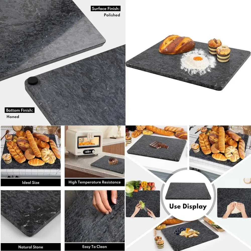 Grande Tagliere in Marmo Nero 16x20 Pollici con Piedini Antiscivolo per Uso in Cucina
