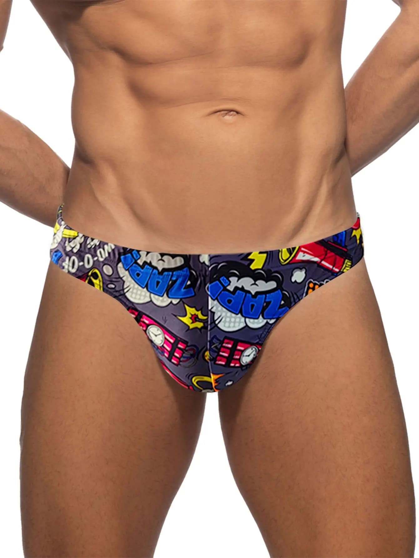 Costume da bagno da uomo con stampa cartoon pop art a vita bassa, bikini sexy, perizoma, slip da spiaggia, mini costume da bagno, costume da bagno