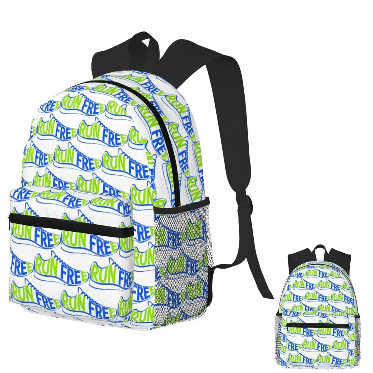 Run Free - Sneaker Tipografia Zaino per studenti Borsa da scuola Zaino da viaggio per escursionismo per uomo Donna Borse a tracolla per libri alla moda