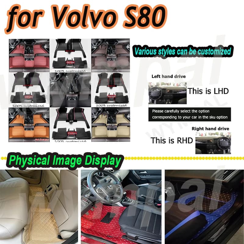 LUXURI Tappetini per auto per Volvo S80 2006 ~ 2016 MK2 Tappetino in pelle Parte interna dell'automobile di lusso