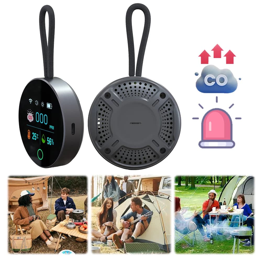 3 In 1 Carbon Monoxide Detector HD LCD Display Rechargeable CO Temperature Humidity Detector for Outdoor Camping RV Car