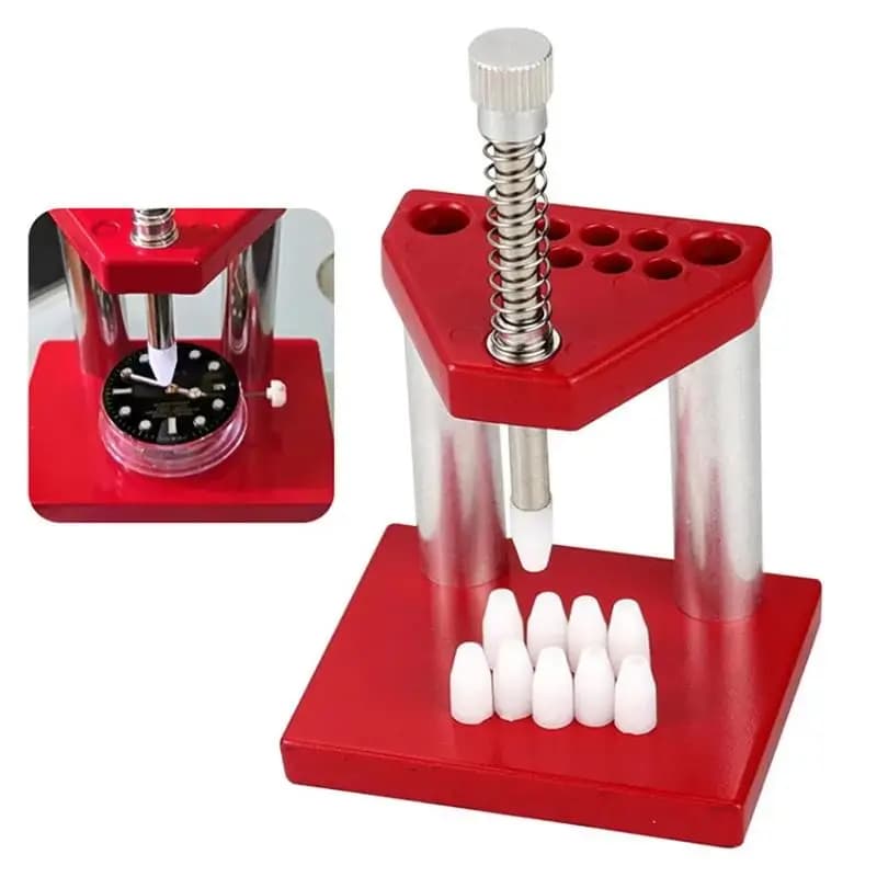 Estrattore per rimozione pressa a mano per orologio, set di raccordi per impostazione stantuffo, strumento di riparazione per parti di orologi da polso rosso per orologiaio