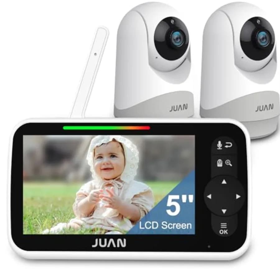 Monitor Video per Bambini JUAN 5 con 2 Telecamere e Audio, Batteria a Lunga Durata di 30 Ore, Telecamere con Controllo Remoto, Visione Notturna e Rilevamento Temperatura