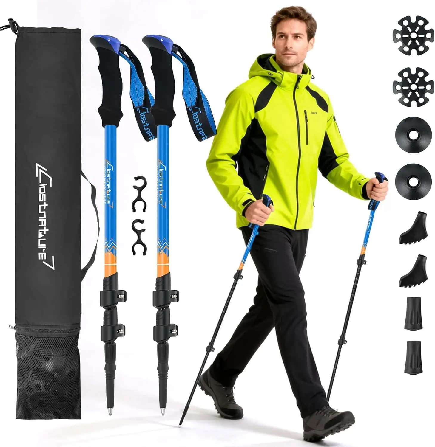 Foldable trekking poles, 2-piece lightweight aluminium trekking poles for men and women, retractable Nordic walking poles for climbing