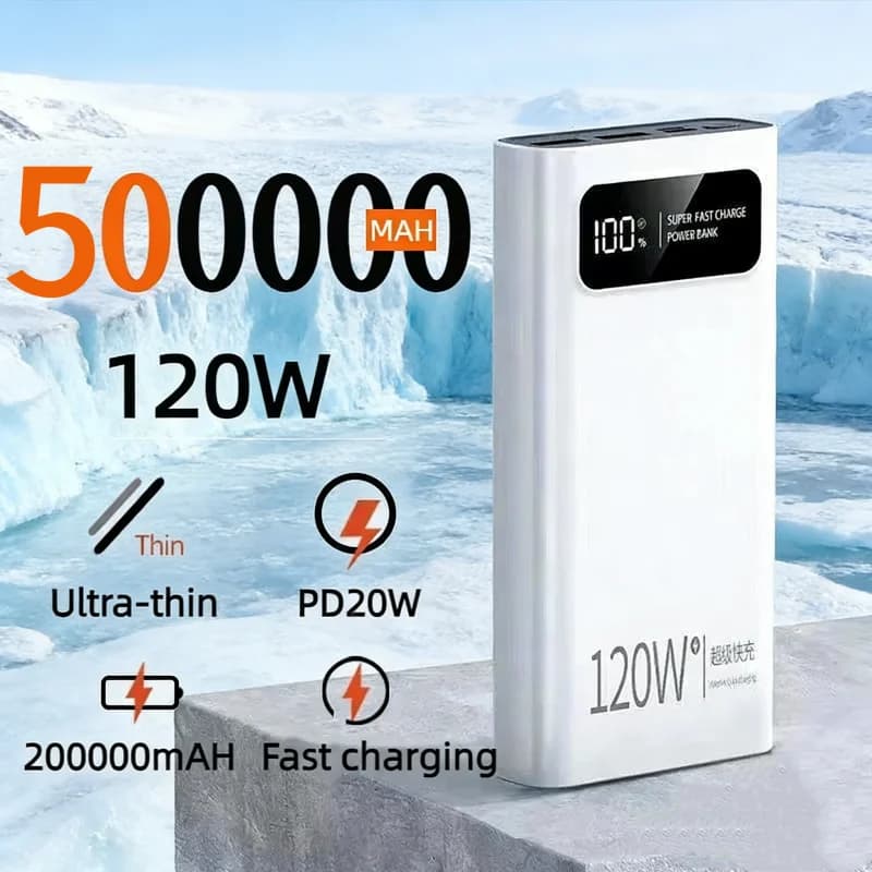 Power Bank da 120W 200000mAh con Ricarica Super Veloce, Batteria ad Alta Capacità con Display Digitale per iPhone Samsung Huawei
