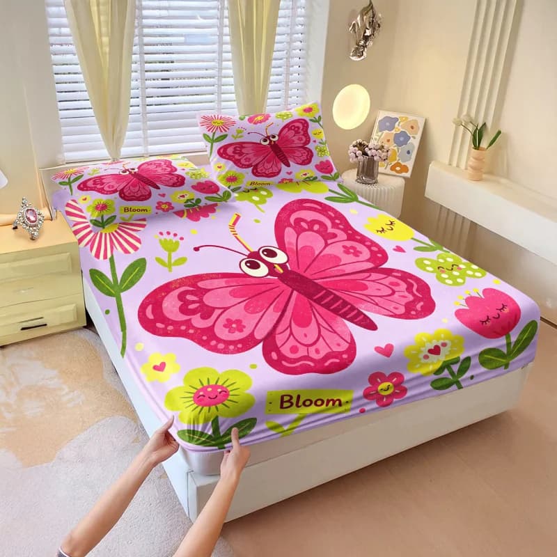 Sweet Cartoon Animal Print Fitted Sheet Set Bed Sheet Set Bedding Set No Fillers Soft Girly Adult Bedding Decor
