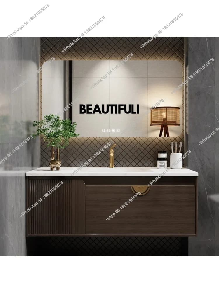 Stazione da salone Colonna Mobiletto da bagno Portaoggetti chiuso Specchi per WC Mobili per la casa multifunzione Lavabo Wc angolare in legno