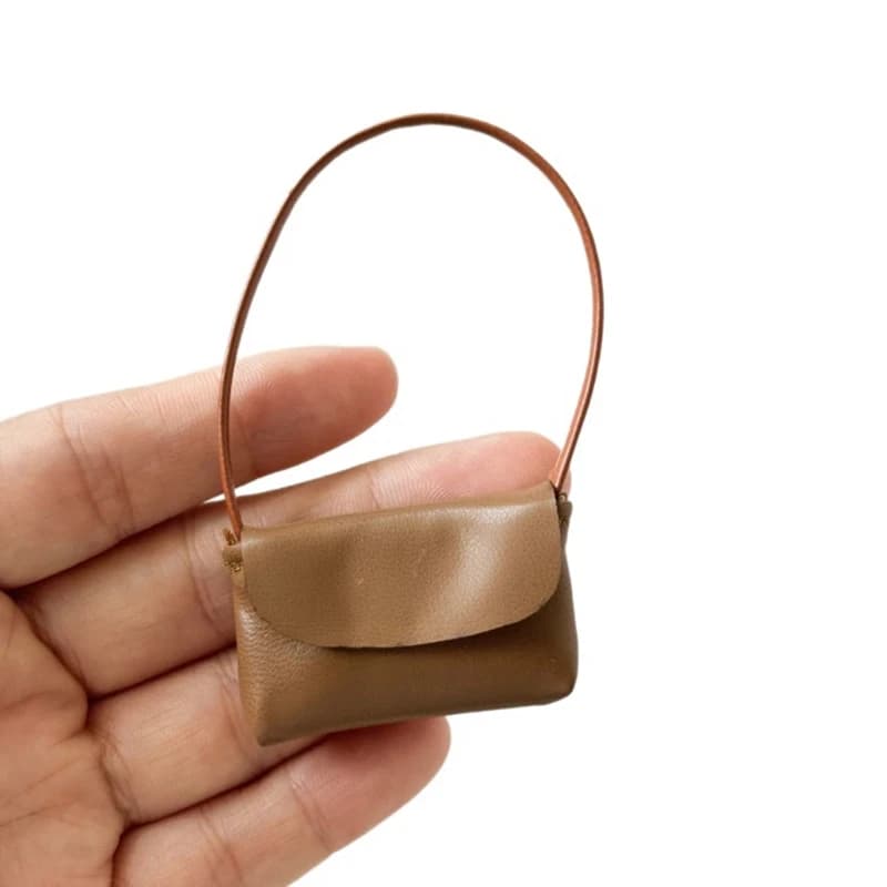 Luxury Leather Doll Purse 15-17cm, Pretend Play Accessory, Miniature Handbag for Dollhouse Decor